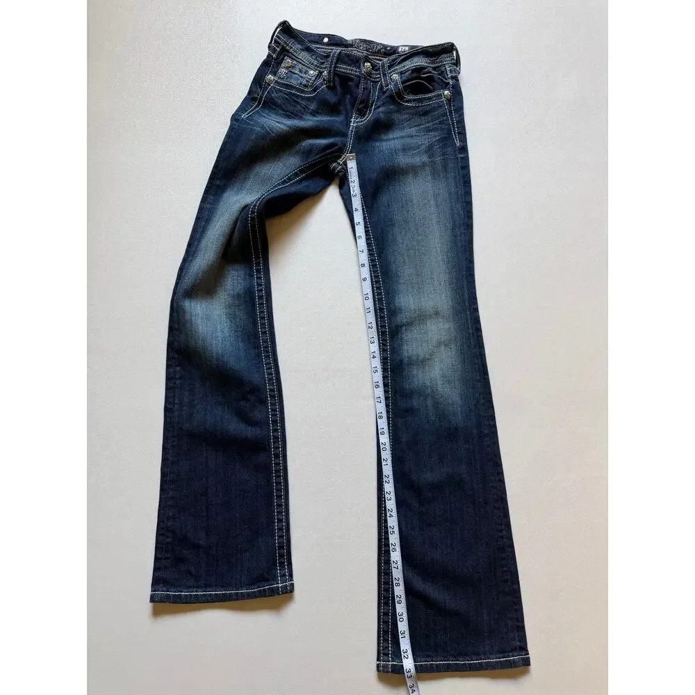Miss Me Dark Blue Mid-Rise Angel Wing Flap Pocket Bootcut Jeans 16 Girls'/Youth